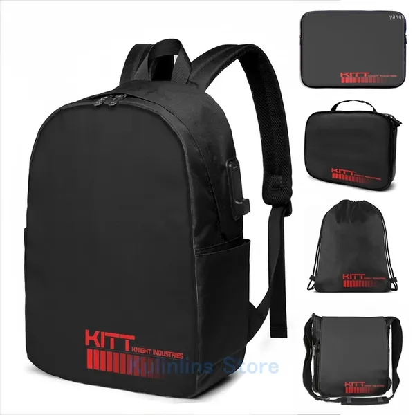 Backpack Funny Graphic Print Kiknight Rider USB Charge Men Bags Escola Laptop de Viagem para Mulheres