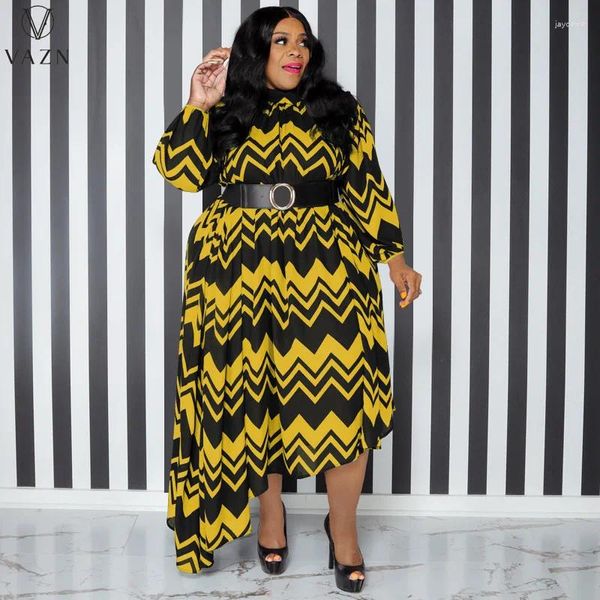 Lässige Kleider Vazn 2024 afrikanischer Street Girl Mode Langkleid Ärmel gedruckt rund Halsbodenlänge