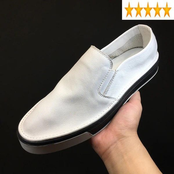 Sıradan Ayakkabı Loafers Koreli Erkekler Moda Orijinal Deri Sabahlar Nefes Alabilir Yaz Katı Beyaz Siyah Düz Erkek Ayakkabı