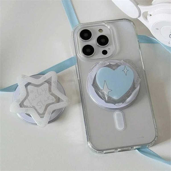 Montaggio del cellulare Monte Celocchia Korean Cute Blue Love Heart Star per Magsafe Magnetic Telefono Griptok Grip Tok Stand per iPhone Bracket