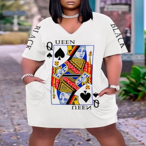 Vestidos de tamanho grande Vestido Poker Letter Print High Street Loose Roupfits Basic Summer Women ClothingsPlus 279G