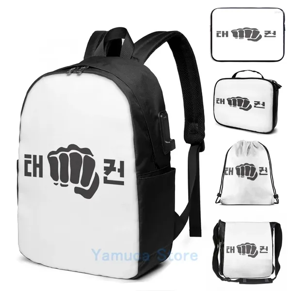 Rucksack lustiger Grafikdruck ITF Taekwondo Original USB -Ladung Männer School Taschen Frauen Bag Travel Laptop