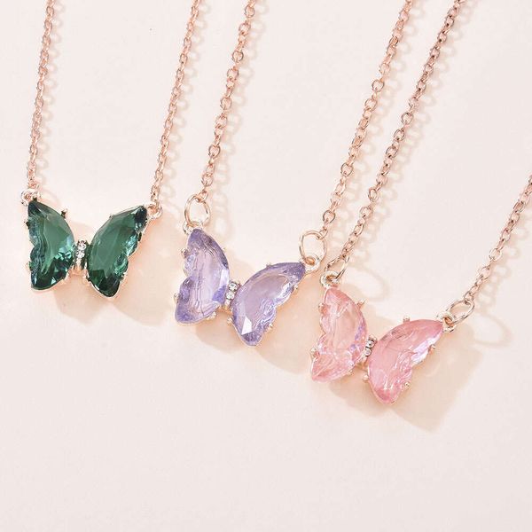 Coréia Super Fairy Fantasy Glass Crystal Butterfly Pingente Chain Clain Feminina Chapa Popular