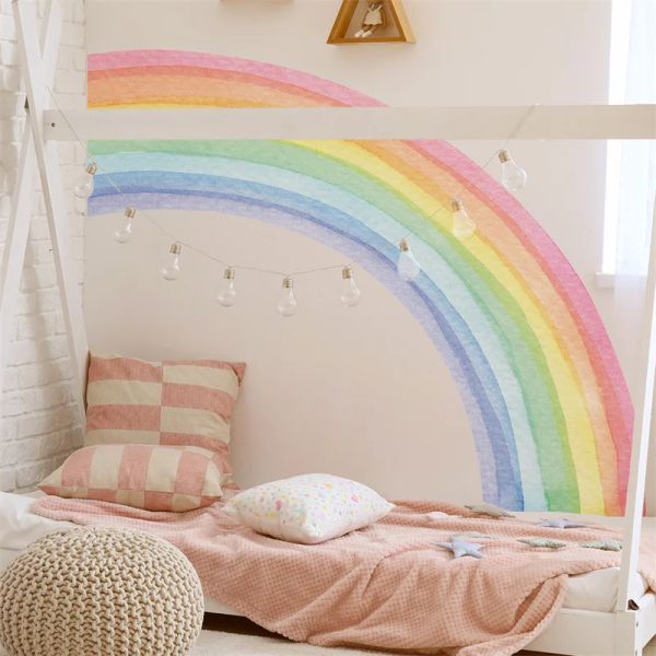 Aufkleber Großer Aquarell Regenbogen Wandaufkleber für Kinderzimmer Dekoration Wallpaper Riesen Regenbogenaufkleber Vinyl Wandgemälde Boho Regenbogenabziehbilder