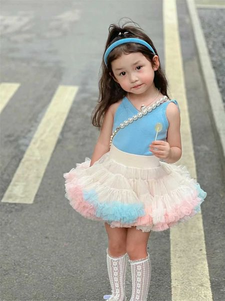 Tutu -Kleid Heißverkauf Girls Childrens Kleidung Tutu Halbrock Full Mesh Garn Wide Taille Ballet süße Prinzessin geschwollene Ballkleid Rock Farben D240507