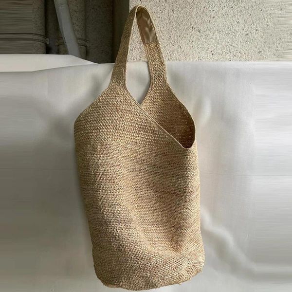 Bolsas de palha de palha para mulheres Bolsa de designer de luxo e bolsa 2024 em balde de tecelagem artesanal de grande capacidade casual