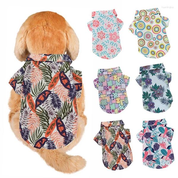 Abbigliamento per cani Cute Hawaiian Beach Abiti per animali domestici T-shirt foglie autunnali manica corta a V Nino comodo