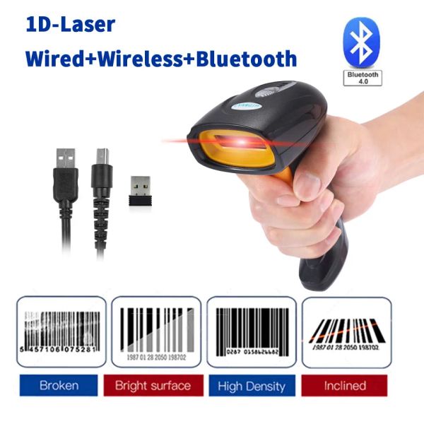 Сканеры Бесплатная доставка 1D Шатер -код штрих -кода супермаркета Сканер Scanner Scanner EAN13 Bluetooth 2.4G Wireless Wired Wired USB Platform Code128