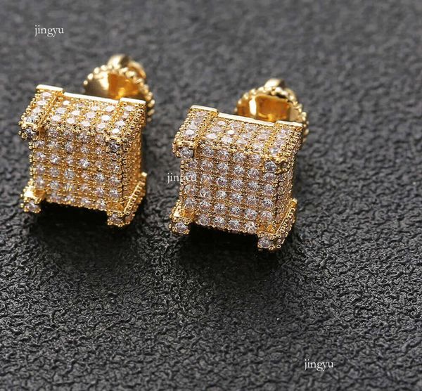 Hip -Hop -Ohrringe für Männer Gold Sier Eced Cz Square Stud Ohrring mit SCR 628997