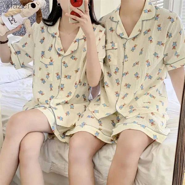 Frauen Nachtwäsche Pyjamas Sommer offen vorne lose Kurzschläfe dünne Freizeitkleidung niedliche gedruckte Baumwolle lässig zweisticht den Damen Pyjamas WX