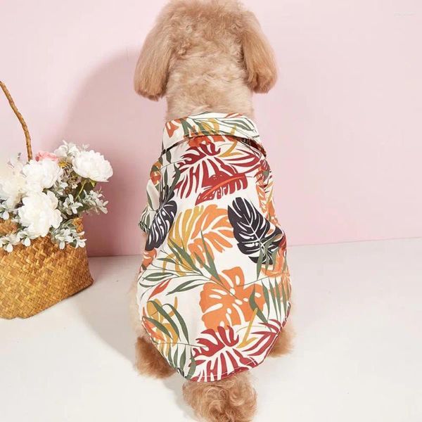 Botão de camisa de vestuário para cachorro elegante folha de palmeira respirável suprimento de verão de verão para gatos amigos de quatro patas