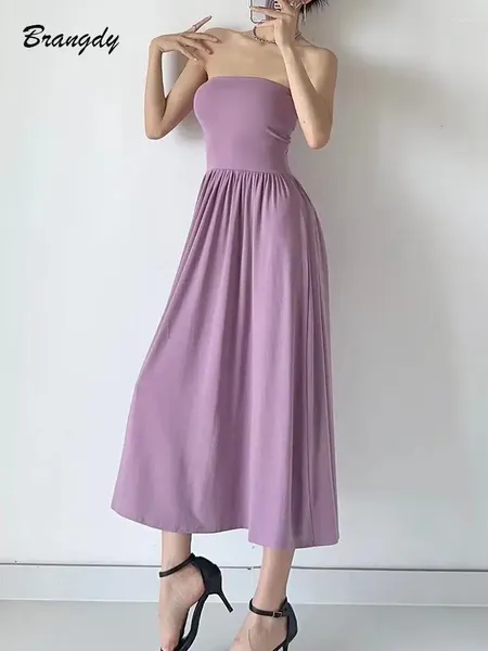 Lässige Kleider Frau Sommerkörperkleid weibliche sexy ärmellose trägerloser Scheide Vestidos Baumwolle Pink Falten Long