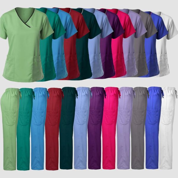 Tops de atacado e calças uniformes e calças de alta qualidade Mulheres Scrubs Scrubs Uniformes Conjuntos 240428