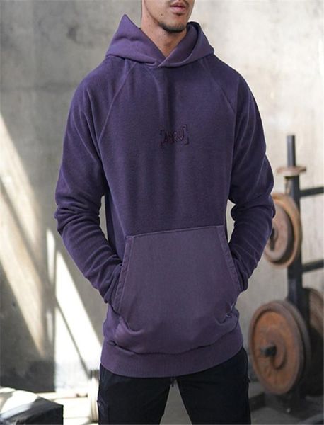 Mens Polar Fleece Hoodies roxos Running Sports Sports 2020 Autumn New Hooded Sweatshirt para homens Capuz de cores sólidas Bluza3682536