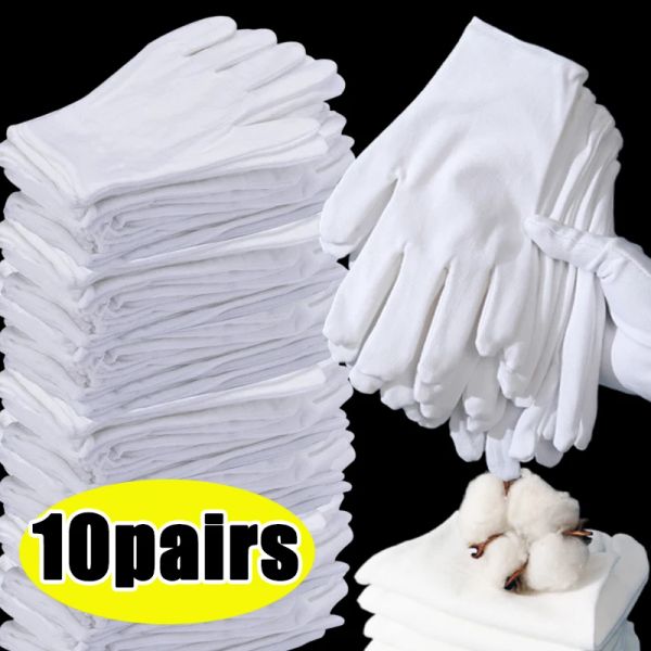 Luvas 10Pairs Luvas de algodão branco a granel para luvas de filme de manuseio seco Luvas cerimoniais de altas luvas esticadas