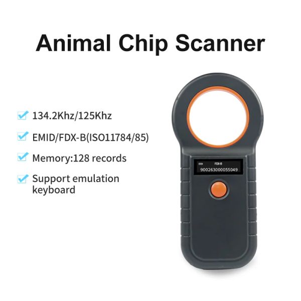 Scanners 134,2kHz 125kHz Animal Microchip Scanner FDXB Chip Reader com 128 Registros de Armazenamento para Cat Dog Cat