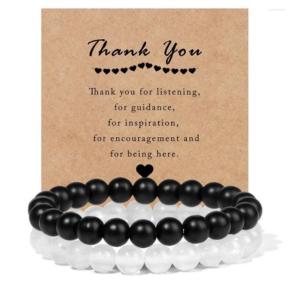 Strand 2pcs White Jades Black Onyx Glass Bracelets para homens Casal de 8mm de 8mm Stone Bracelet Set Ação de Graças Presente de Ação de Graças