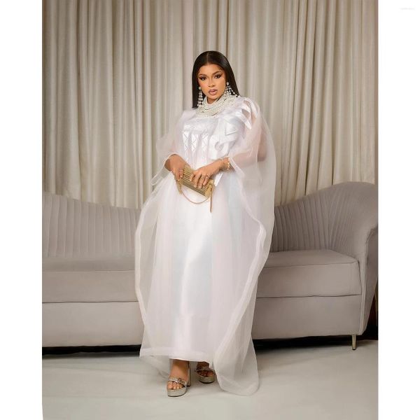 Roupas étnicas trajes africanos para mulheres bordadas brancas de abaya plus size size elegante partido igreja vestido