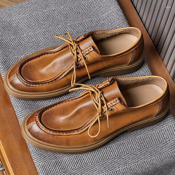 Sapatos casuais elegantes de estilo britânico retro retro up couro de couro clássico marrom oxfords marrom