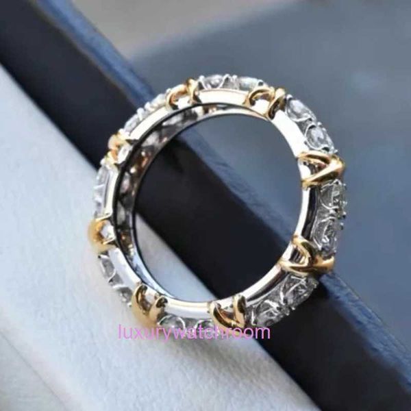 Женская группа Tiifeany Ring Jewelry Lulu Tong Сеть транслирует новый продукт S925 Серебряный двухтонный сплит -золотой циркон инкрустация