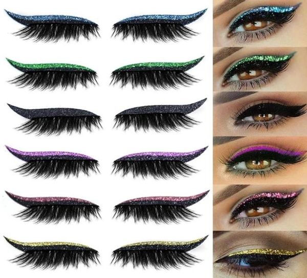 Falsche Wimpern 4pairs Glitzer Eyeliner Wimpern Aufkleber wasserdichte wiederverwendbare Aufkleber Doppelte Augenlidband Katze Eye Makeup4626679