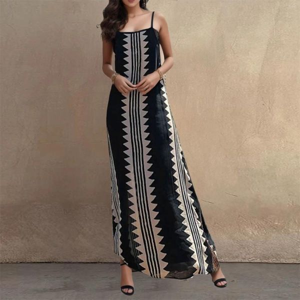 Abiti casual Donne Bohemian Sleeveless Long Dress Long Summer Spaghetti Cinghie Maxi Vintage Vintage Print Female Female Beach