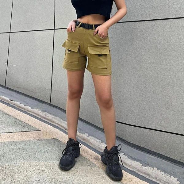 Damen-Shorts Frauen Fracht mit Gürtel hoher Taille Sommer Schlanker Fit Street Multi-Taschen Butt-Lifted Casual Short Hosen