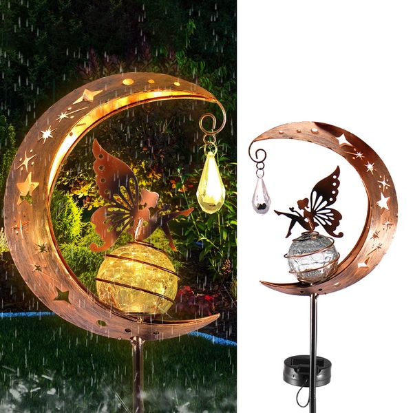 Luna fata solare luce da esterno luci di palo delle palette ip55 lampada da giardino impermeabile farfalla cortile decorativo ferro terra inserto 240422