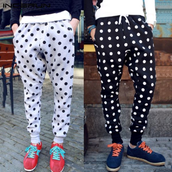 Incerun polka ponto impressão masculina calça de harém elástica cinto casual joggers high street moda calça as calças de moletom de moletom s-3xl 234b