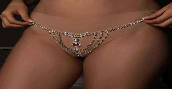 Sexy Körperkette Dessous Rotkristall Tanga Höschen BH Schmuck für Frauen Strass Bauchkettenketten Geschenk6034044