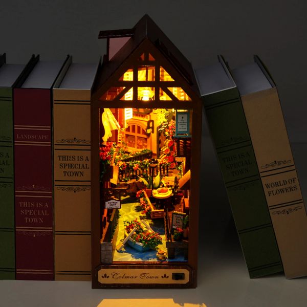 Miniature creative fai -da -te in legno book angolare inserto kit in miniatura brezza marina casa bambola bambola casa casa bookend decorazioni fatti a mano