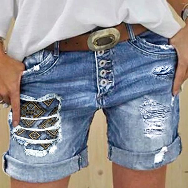 Frauenshorts Sommer Feste Farben machen alte geschnittene, zerschnittene Patch Jeans Lose vielseitig gestickte Mode -Jeans für Frauen