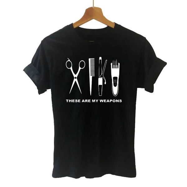 Frauen T-Shirt Friseur Waffen T-Shirt Frauen Kurzschlafen Baumwollbeat von Friseur T-Shirt Mädchen Frau Schere Kleidung Tops D240507