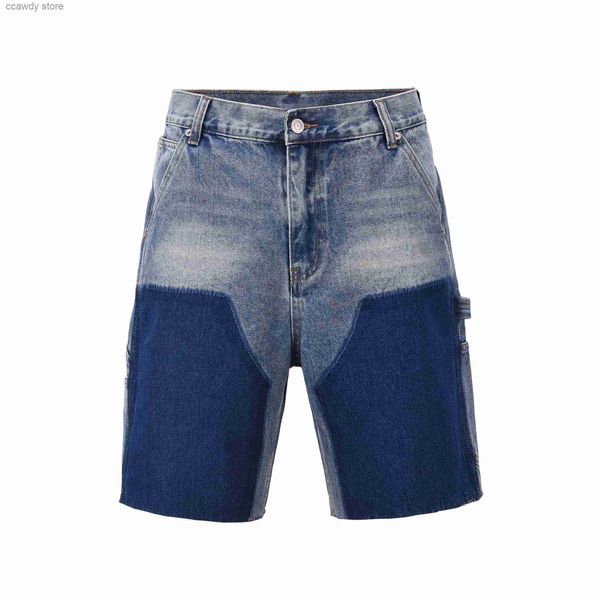 Herren -Shorts Sommer Strtwear Farbblock Baggy Jeans Fracht für Männer breit g Patchwork Denim KN NGTH Hosen übergroße kurze H240507