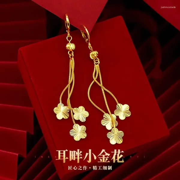 Brincos dangle 18k pingente de ouro autêntico feminino feminina design de flor de flor jóias requintadas 2024 gif