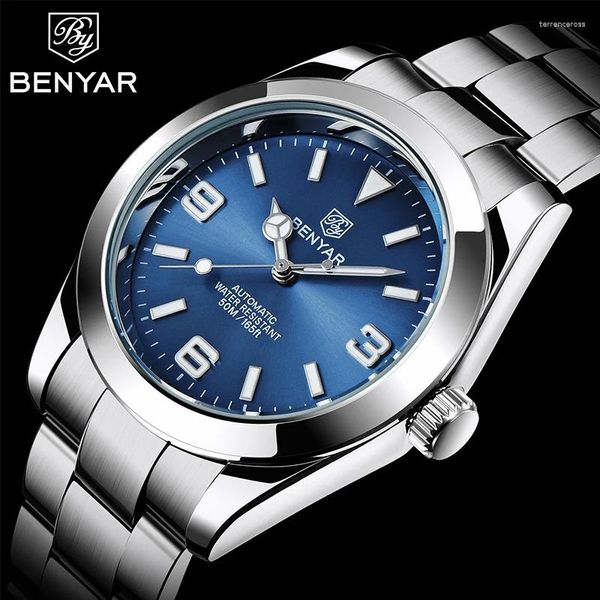 Relógios de pulso Benyar Top Brand Fashion Diver Watch Men 50Atm Sport à prova d'água Relógios Sports Mecanos Mecânicos Relogio Relogio Masculino