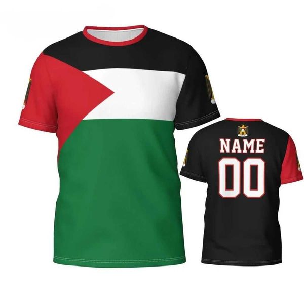 T-shirt maschile Nome personalizzato Numero Palestina Emblema Flag 3D vestiti per magliette 3d per uomini donne Ts Jersey Soccer Football Fals Tanda T240506
