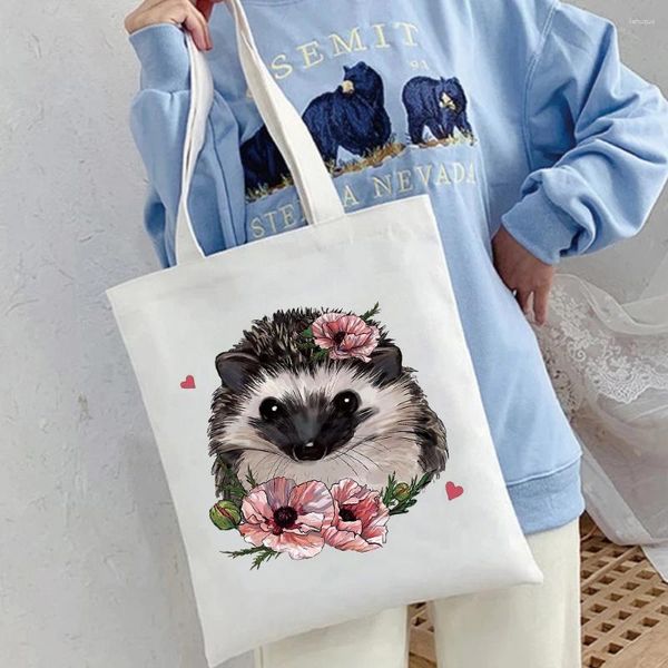 Bolsas de compras Bolsas de flor de hedgehog Bolsas estampadas de flores femininas ombro casual meninas elegantes saco de bolsa grande femme