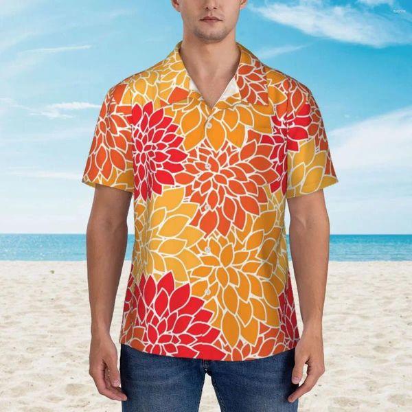Camicie casual maschile retrò camicia hawaiane per vacanza arancione gialla arancione e manica corta rossa camicette di grandi dimensioni