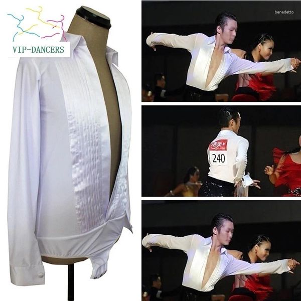 Stage Wear Men Latin Dance Competizione Costume Black White Ballroom Dancing Top Shirt Longsleeve Stupt Performance Vids Vdl80