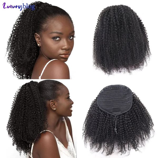 Kinky Curly Human Hair Draw String Pferdeschwanz für schwarze Frauen Afro lockiger Clip in Pferdeschwanzverlängerungen natürliches schwarzes dickes Haar 240507