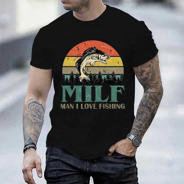 Erkek Tişörtler Büyük boy tshirt yaz erkekler Milf Man Ben Balıkçılık Baskı Ts Hip Hop Kısa Slve Harajuku Gömlekler Milf Balıkçılık Tshirt Erkek T T240506