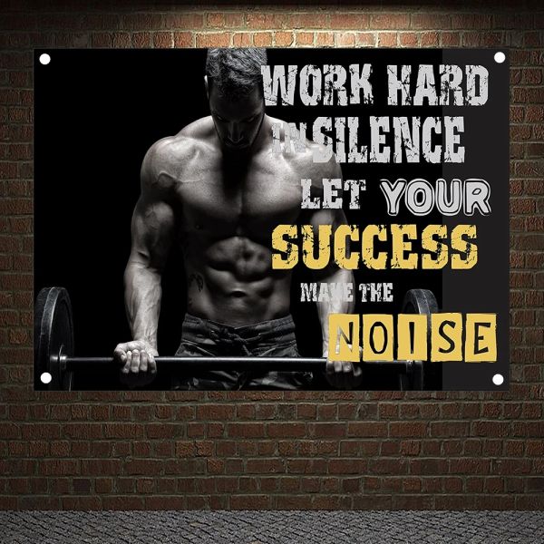 Accessoires arbeiten hart in der Stille, lassen Sie Ihren Erfolg Motivations -Workout -Poster Übung Bodybuilding Fitness Banner Wandkunst Flagge Fitnessstudio Dekoration