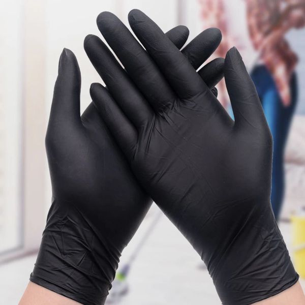 Handschuhe 20pcs schwarze Einweghandschuhe Pulver freier Latex freie Mechaniker Tattoo Schönheitskörperkunsthandschuhe s/m