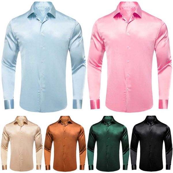 Camisas de vestido masculinas Hi-Tie Luxury Plain Silk Mens Dress camisas de les