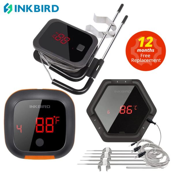 Grills Inkbird Ibt 2x 4xs 6xs 3 tipos alimentos cozinheiros bluetooth wireless churrasqueira probestímer de churrasqueira para grade de carne de forno controle de aplicativo livre