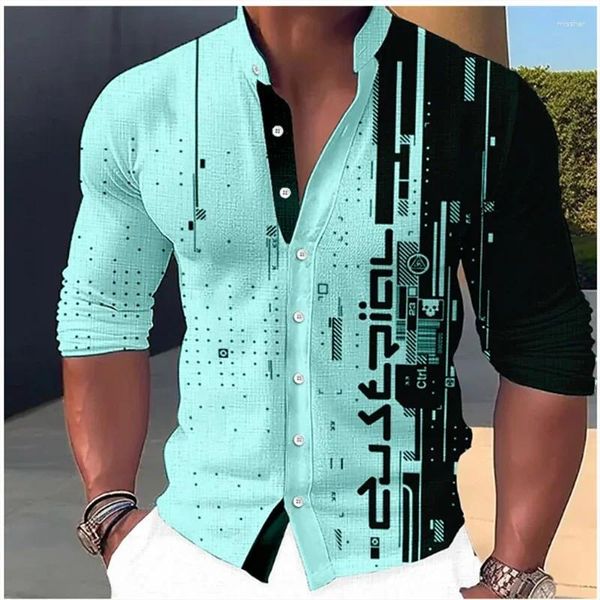 Camisas casuais masculinas 2024 Elementos da moda Stand colar Tops vestidos de festa ao ar livre botão de tecido confortável