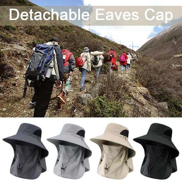 Berets Sommerhut Herren Visor Big Eaves Bergsteigen mit Gesicht abnehmbarer Outdoor -Kappe Protectio E8P0