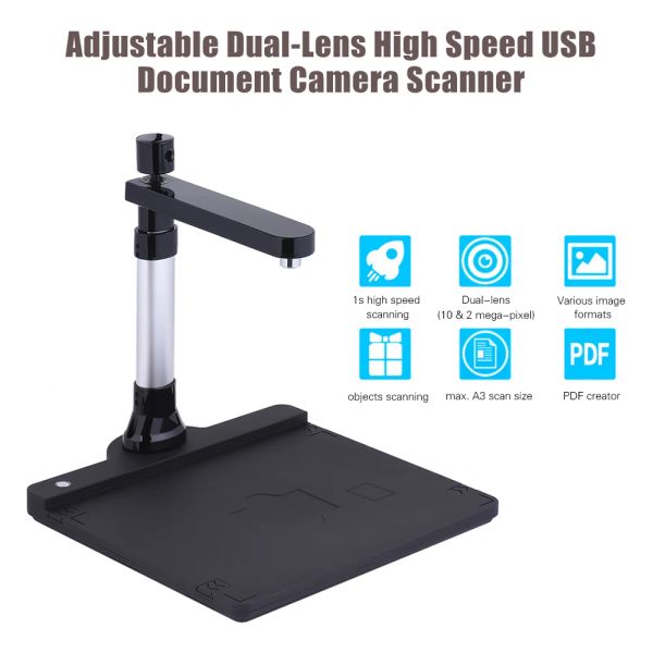 Scanners Ajustável A3 HD de alta velocidade Livro USB Document Camera Scanner Dual Lente (10 megapixels 2 megapixels) Max com função OCR