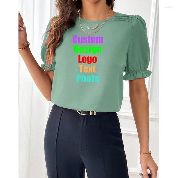 Magliette da donna Europa negli Stati Uniti 2024 Summer Fashion Temperament Solid Color Equipaggio Shirt Blome Logo personalizzato